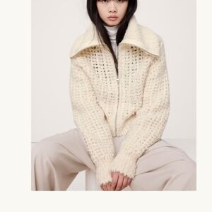 NWT! BANANA REPUBLIC Alpaca-Wool Boulce’ Cream Zip-Front Sweater Size S